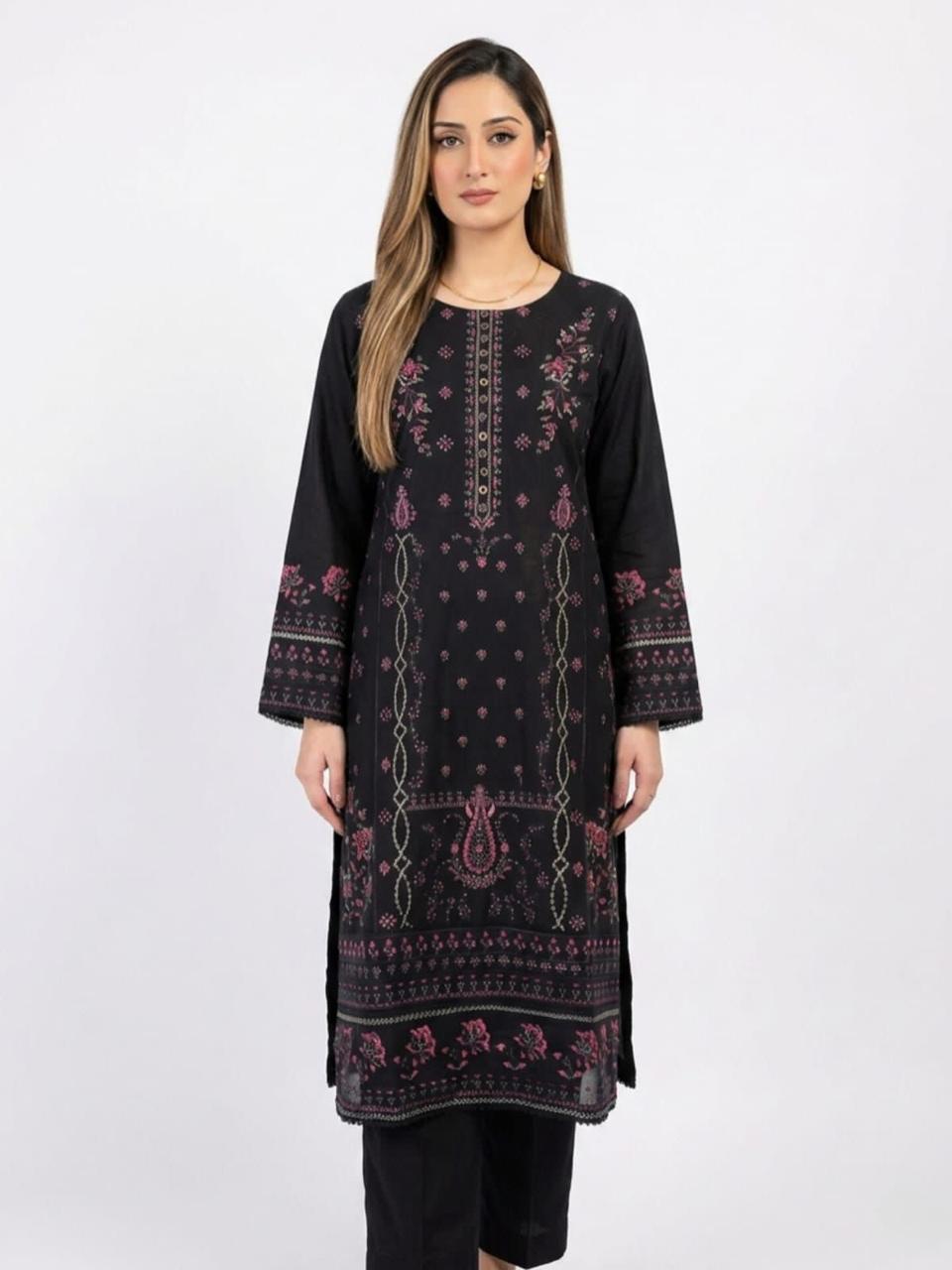 3PC Black Embroided Lawn