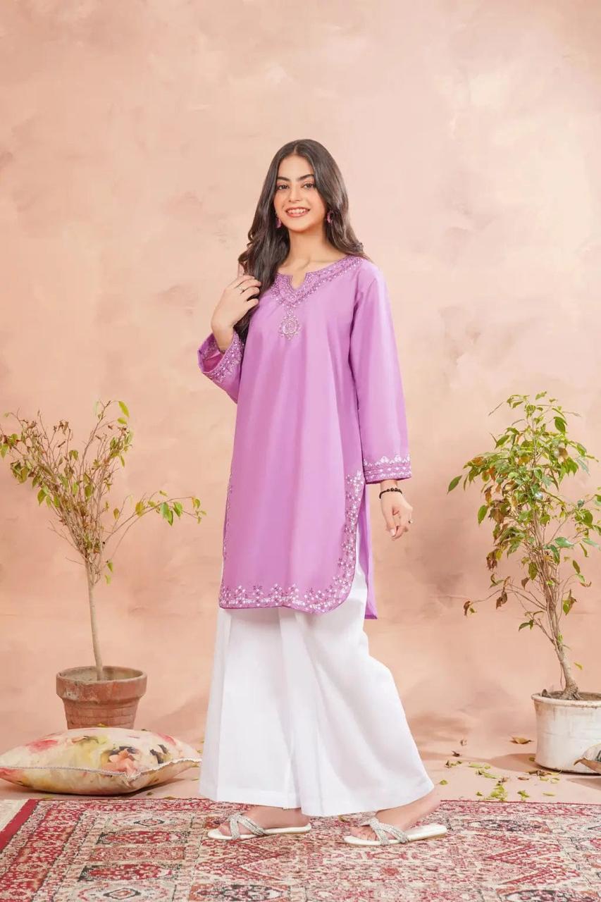 2PC Mouve Lavendar Embroided Lawn
