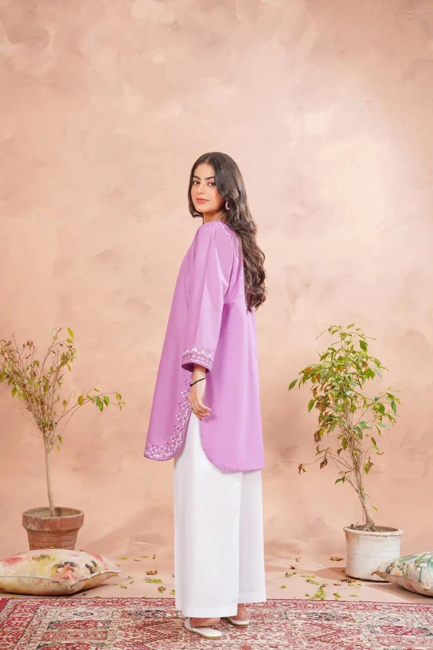 2PC Mouve Lavendar Embroided Lawn