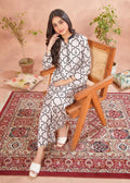 2PC Light Cream Printed Raw Silk