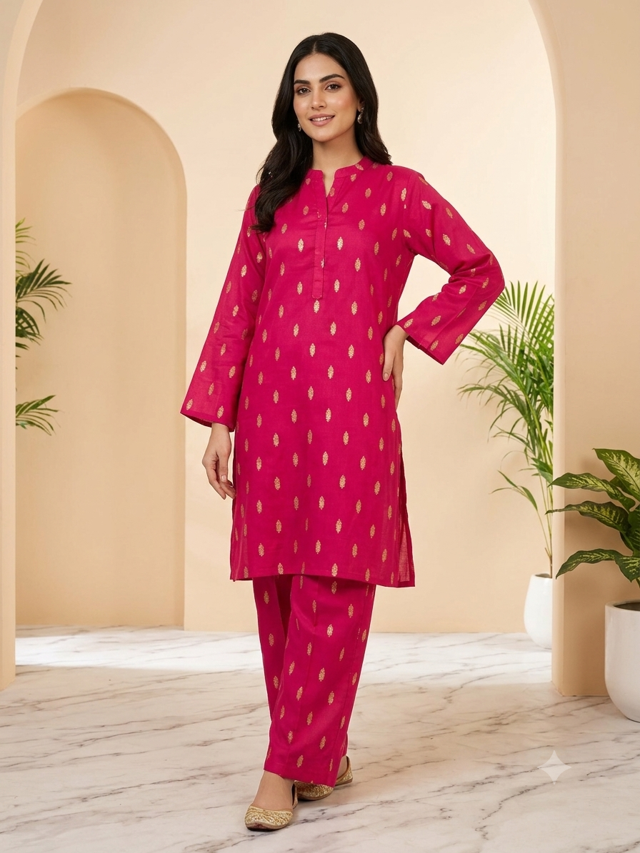 2PC Hot Pink Lawn Dress
