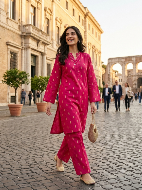2PC Hot Pink Lawn Dress