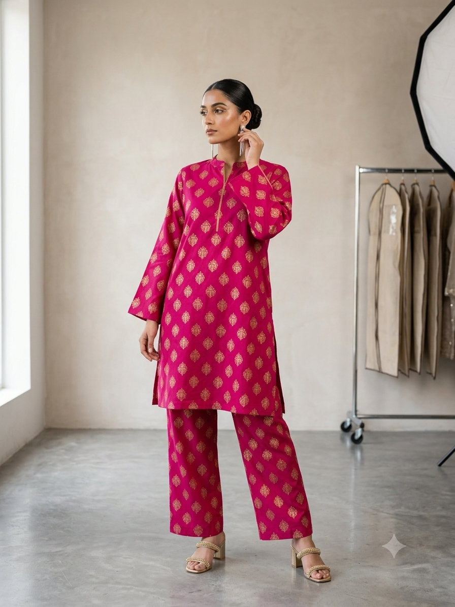 2PC Magenta Printed Lawn Dress