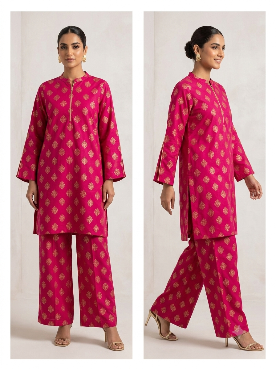 2PC Magenta Printed Lawn Dress