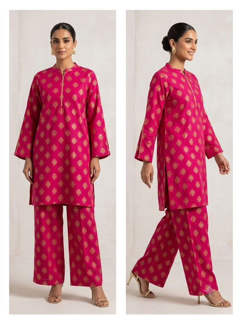 2PC Magenta Printed Lawn Dress