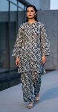 2PC Slate Grey Printed Lawn Dress