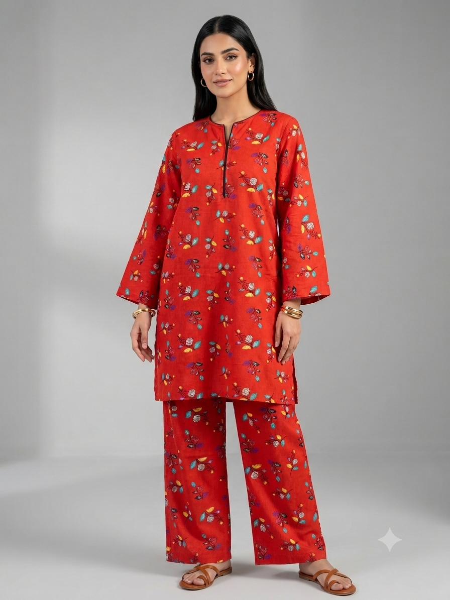2PC Crimson Red Printed Lawn Dress