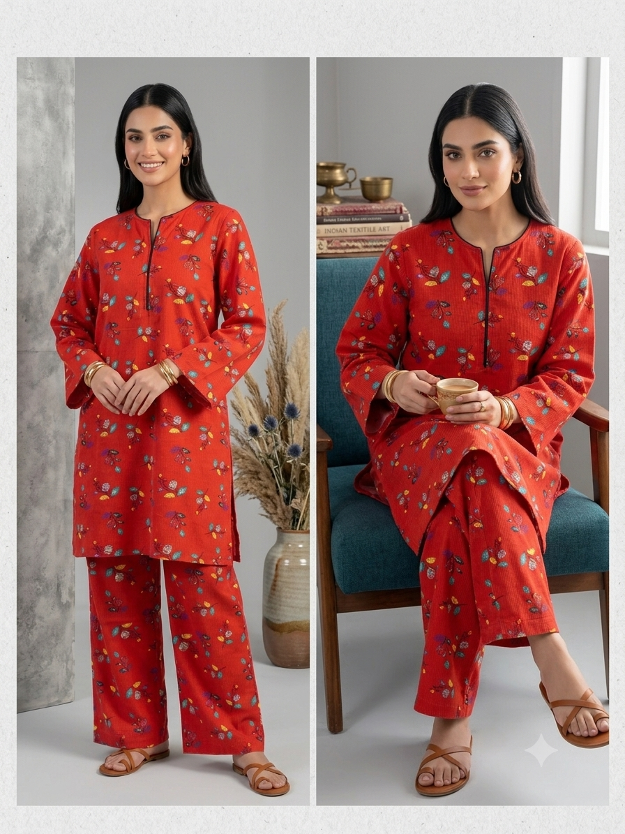 2PC Crimson Red Printed Lawn Dress
