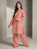 2PC Coral Pink Printed Lawn Dress