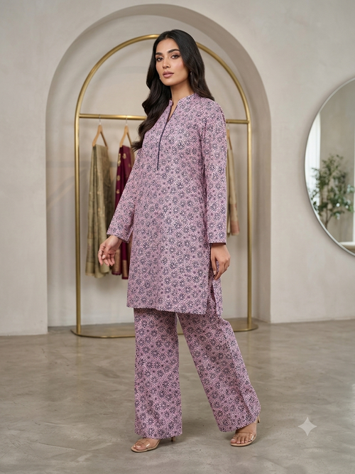 2PC Lilac Geometric Lawn Dress