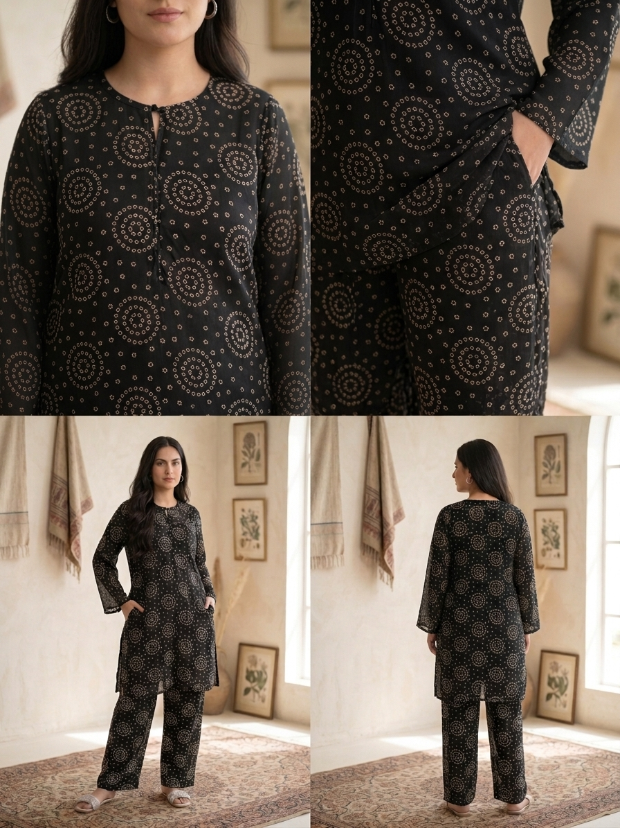 2PC Black Chunri Printed Lawn Dress