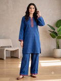 2PC Indigo Blue Bordered Lawn Dress