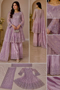 Lilac Lavender Embellished Net Peplum Frock & Sharara Set