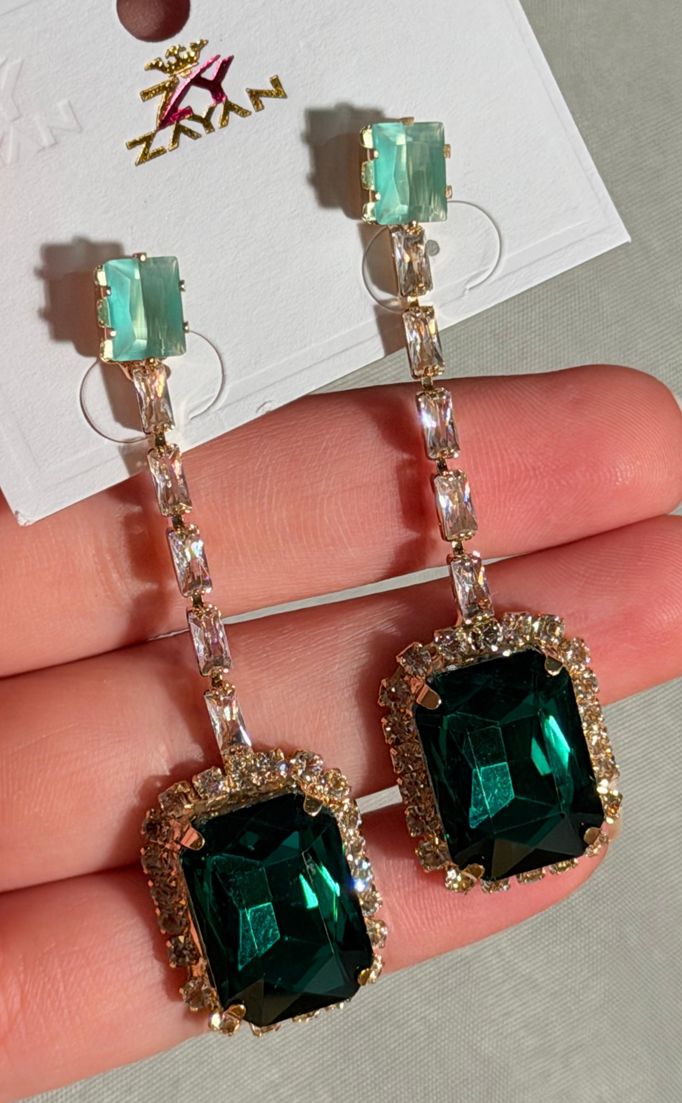 Midnight Emerald Cut Drop Earrings