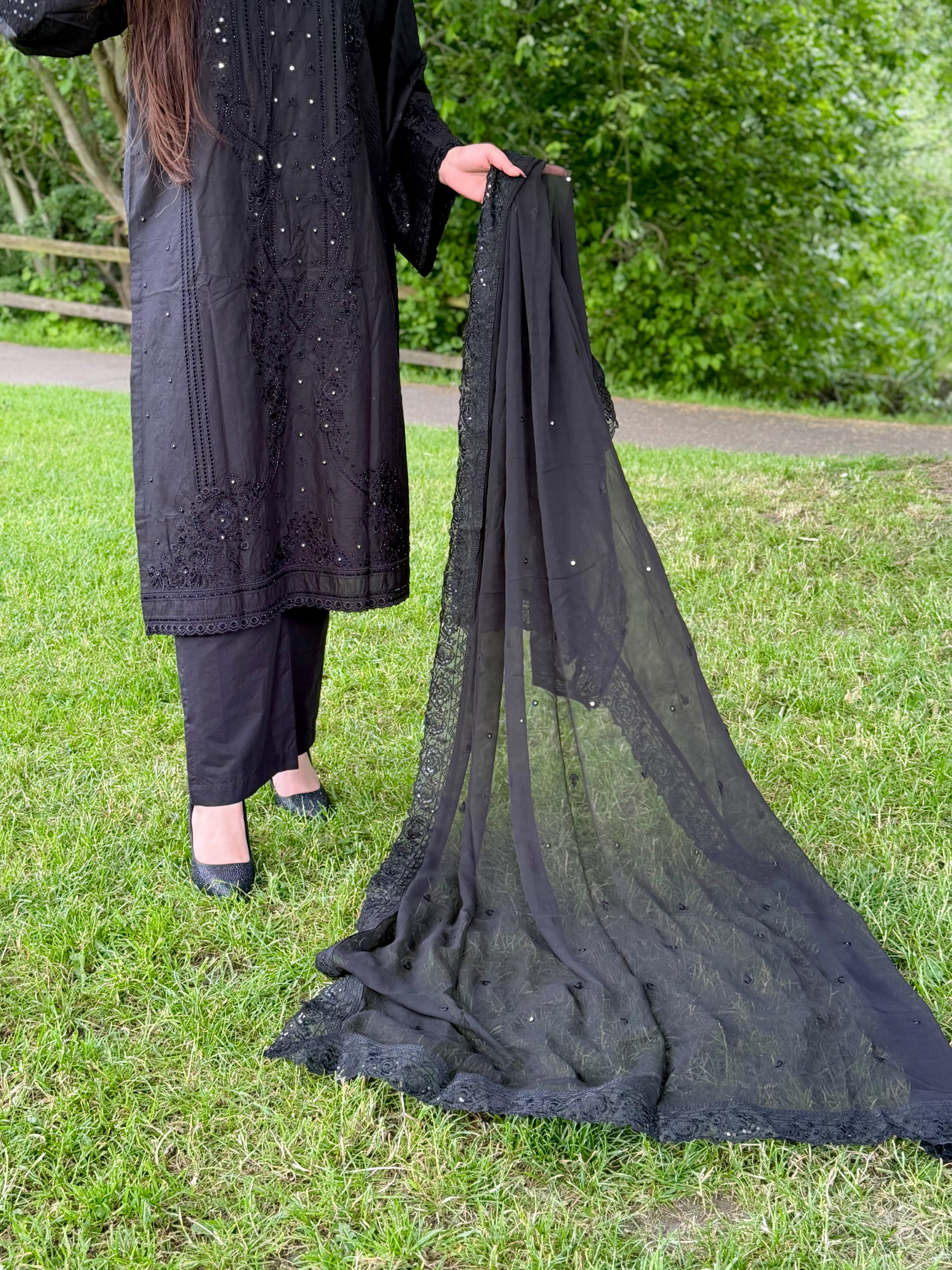 3PC Black Luxury Lawn