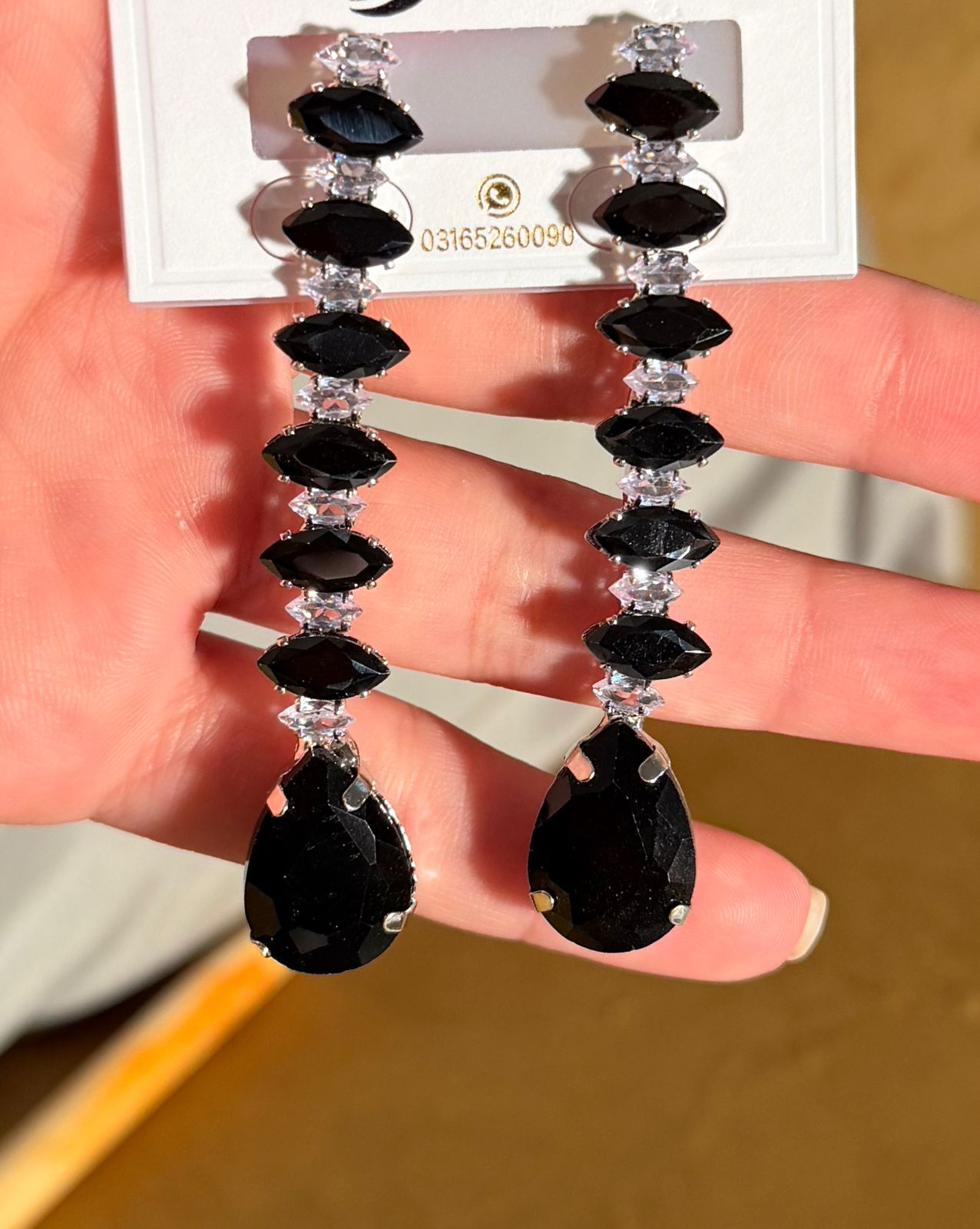 Faceted Onyx Teardrop Linear Earrings