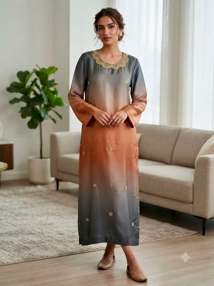 Kaftan Dress – Charcoal & Sunset Rust