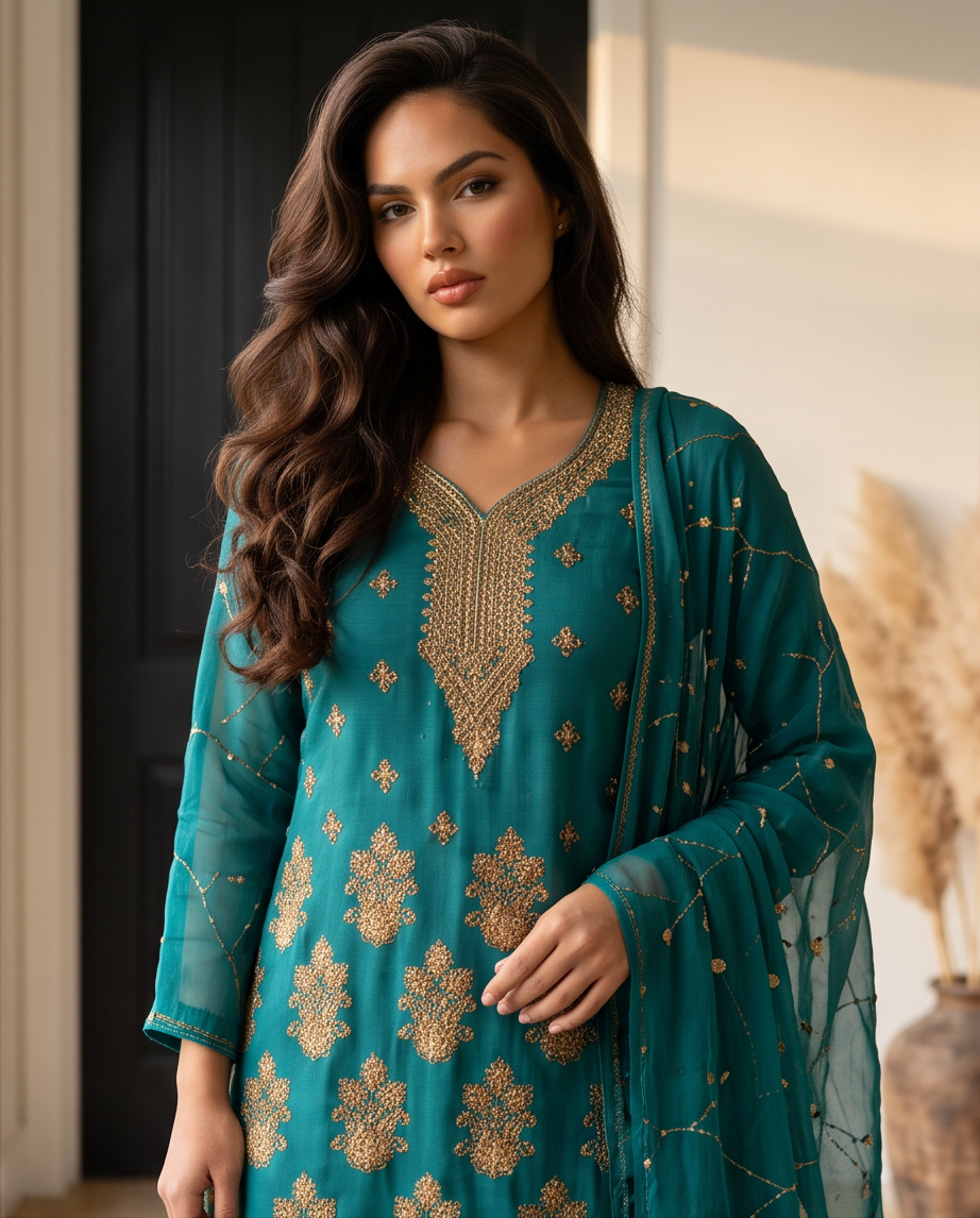 The Sea Green Chiffon Fancy Dress