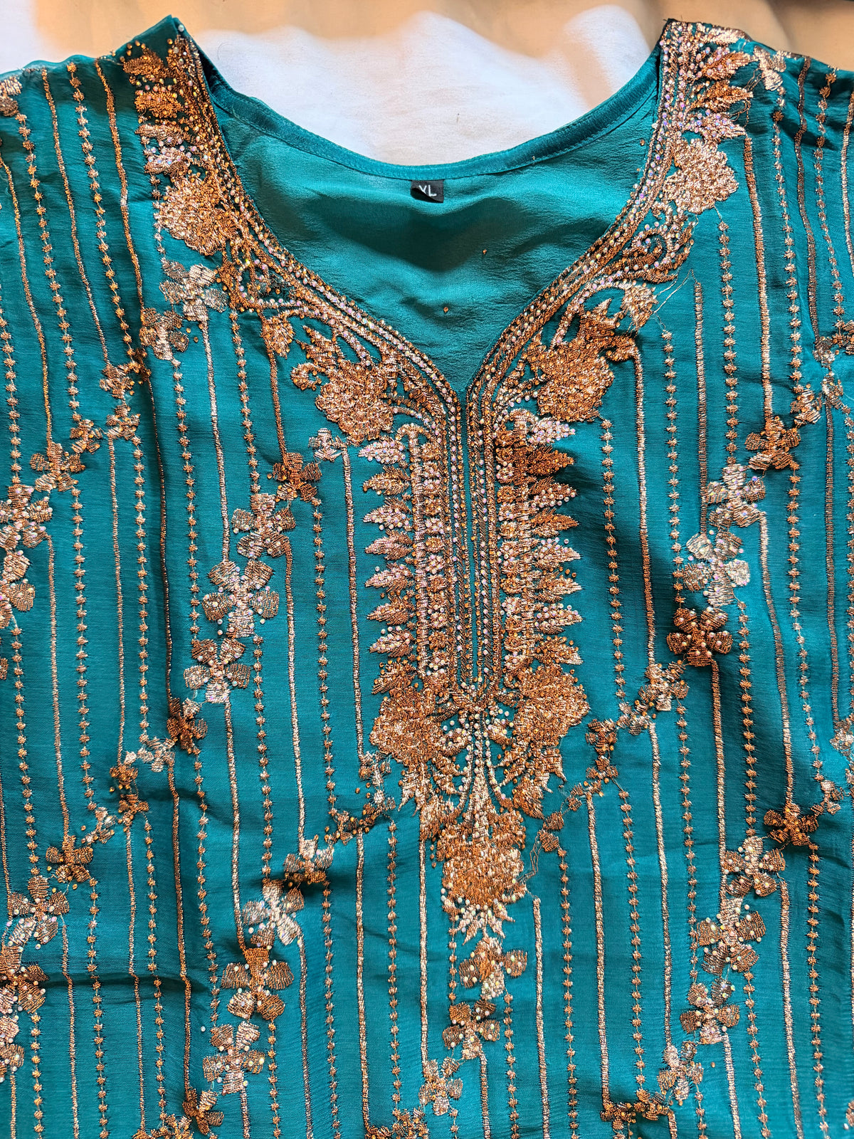 Sea Green Tila Work 3-Piece Fancy Dress