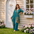 Sea Green Tila Work 3-Piece Fancy Dress