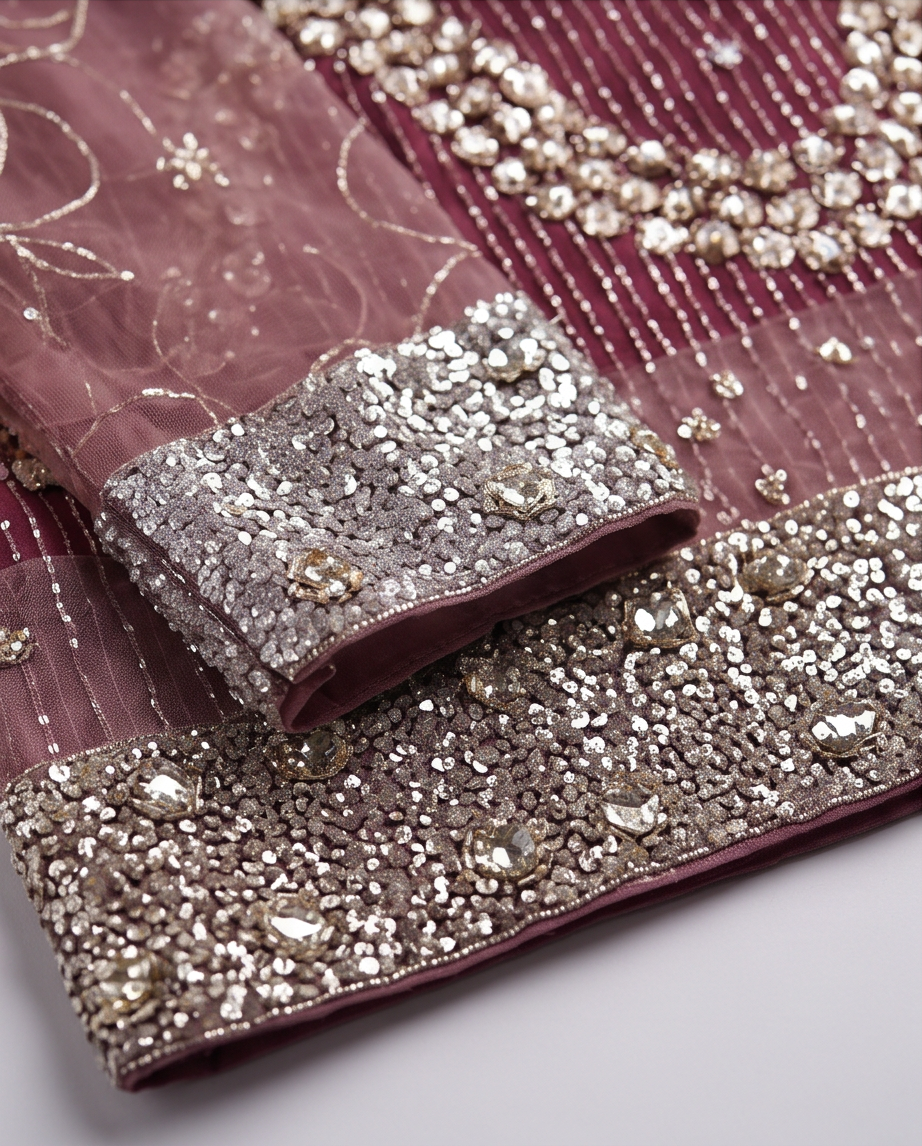 Deep Plum Heavy Sequin & Stonework 3-Piece Dress
