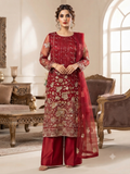 Crimson Red Net Stonework & Sequin work dress