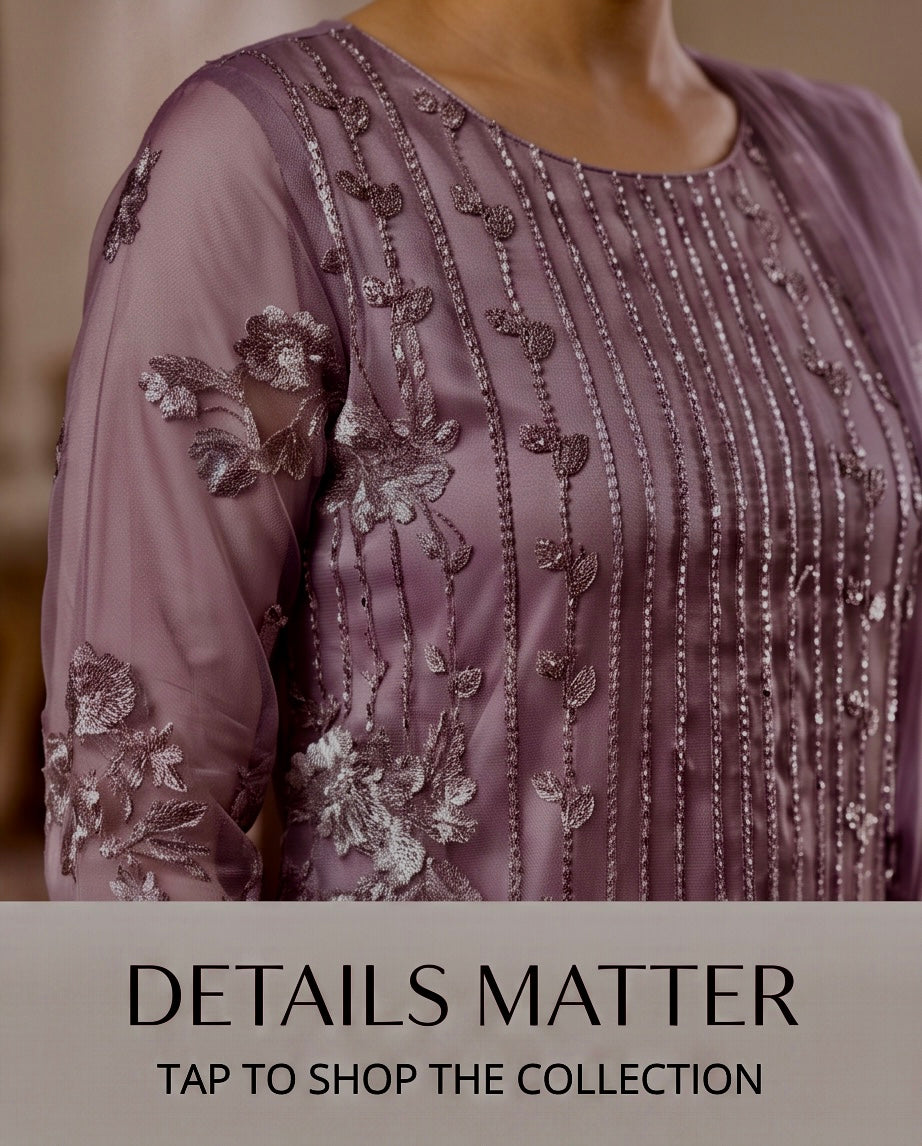 Mauve Lavendar Stonework & Sequin work Dress