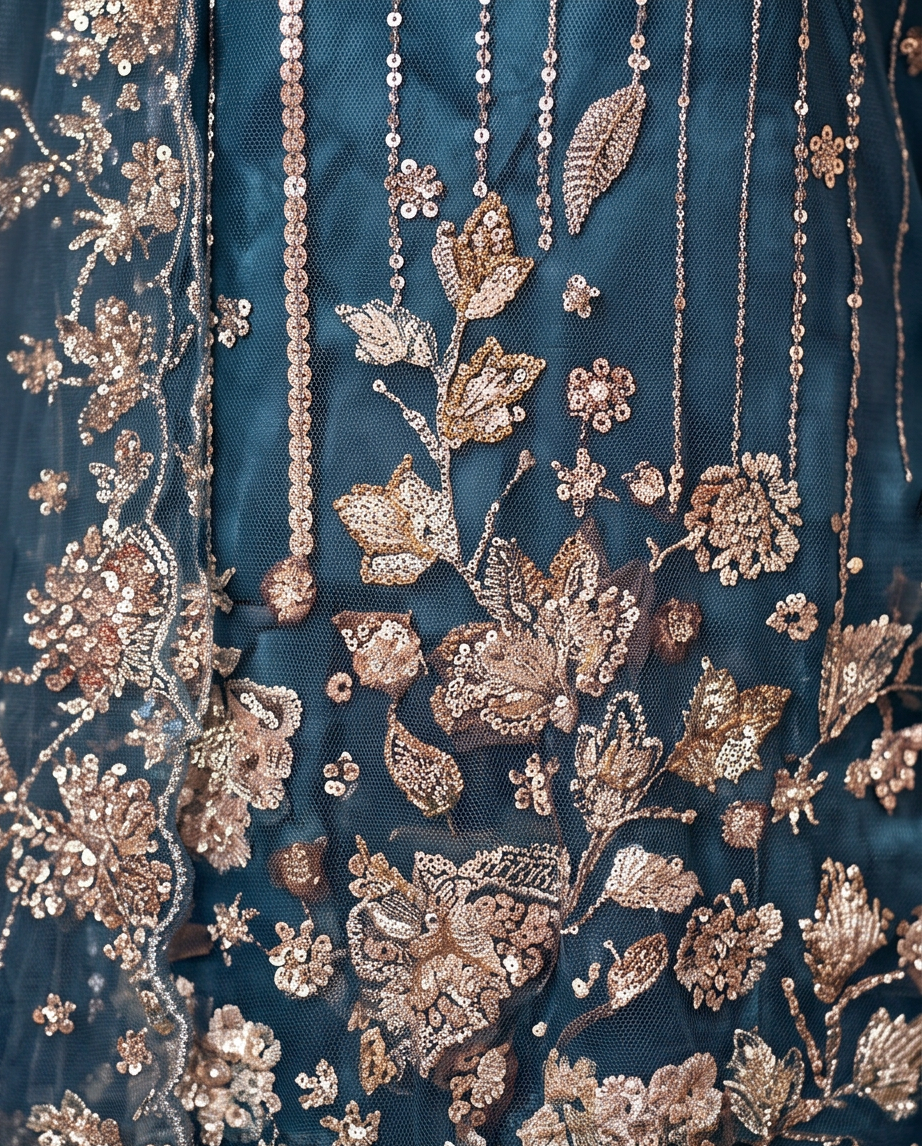 Steel Blue Stone & Sequin work Net Dress
