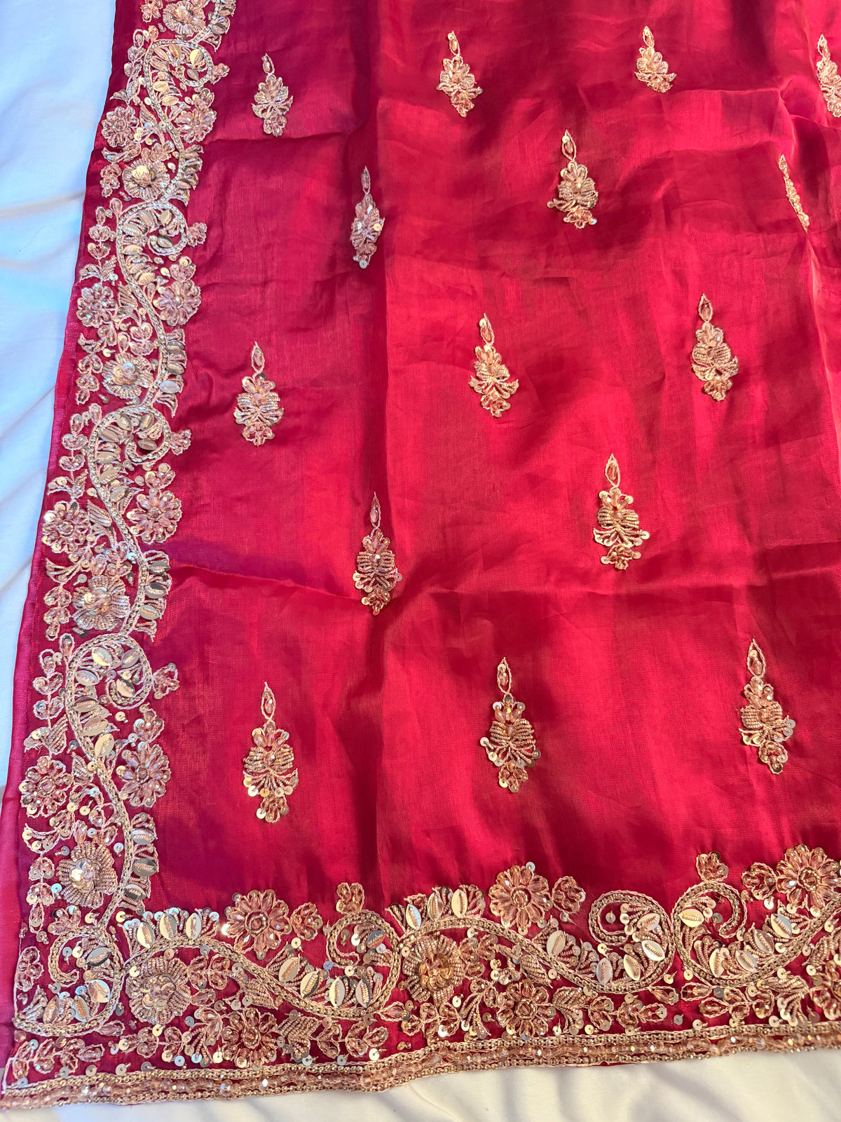 The Red Silk Fancy Dress with loose Plazzo