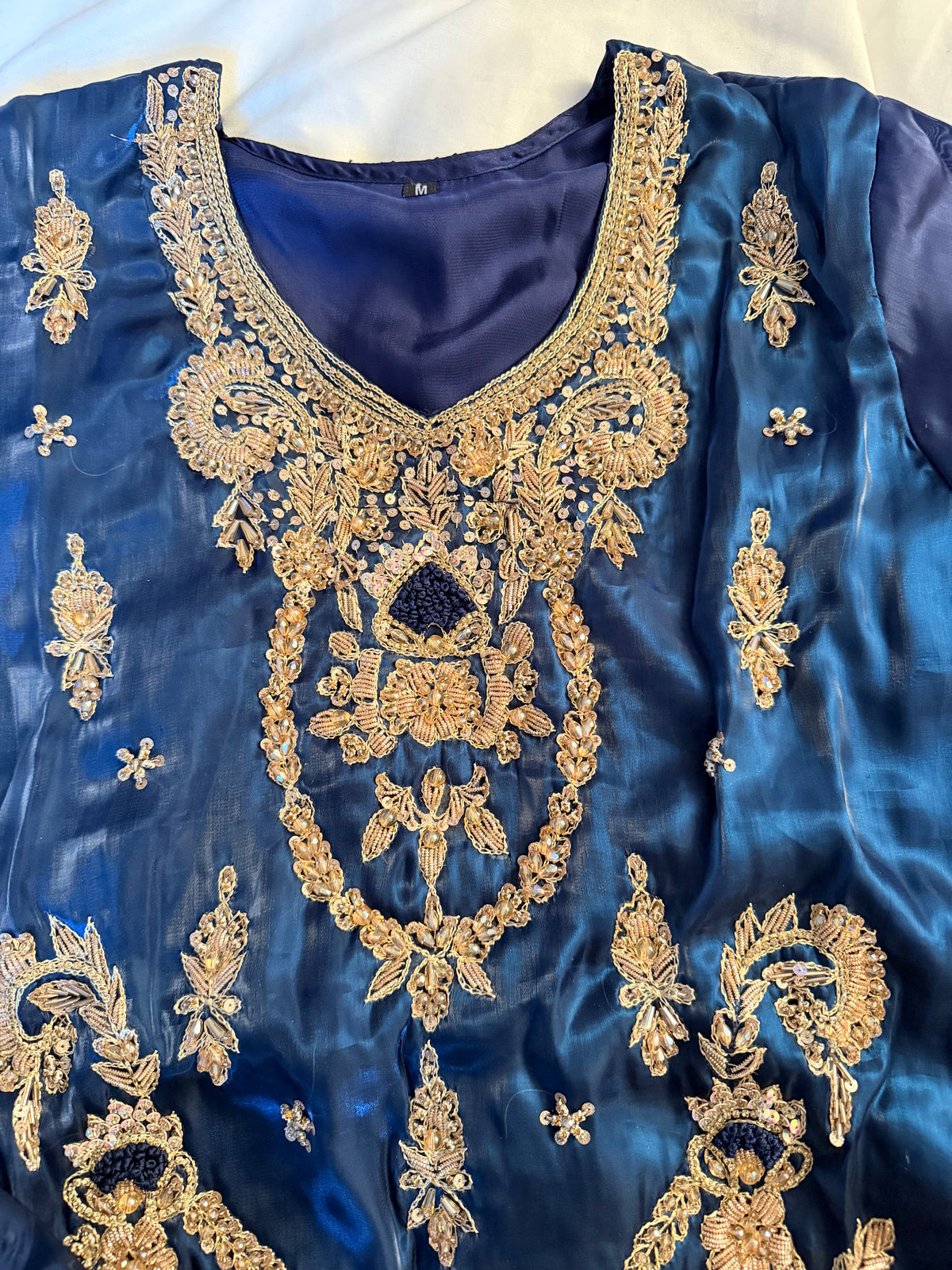 Midnight Blue Silk 3-Piece Fancy Dress with wide-leg Plazzo