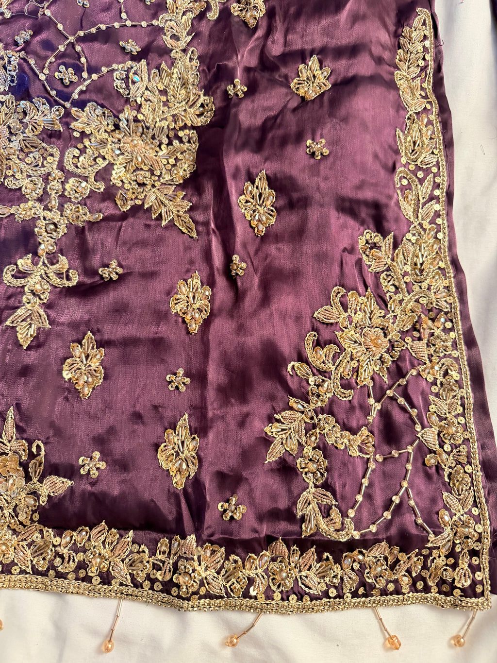 Deep Purple Silk 3-Piece Fancy Dress with wide Leg Plazzo