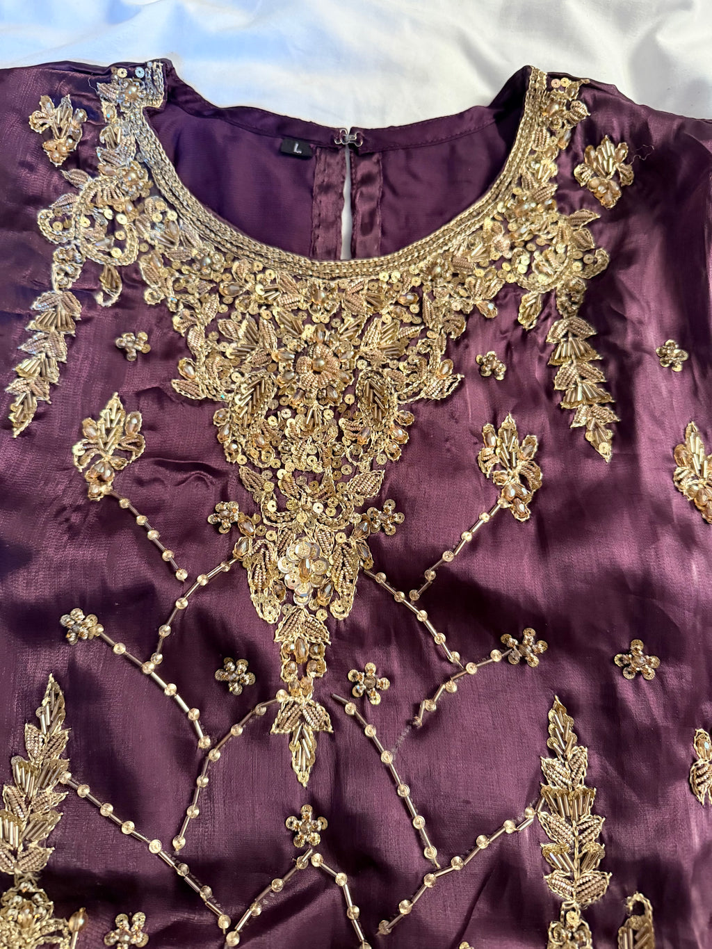Deep Purple Silk 3-Piece Fancy Dress with wide Leg Plazzo