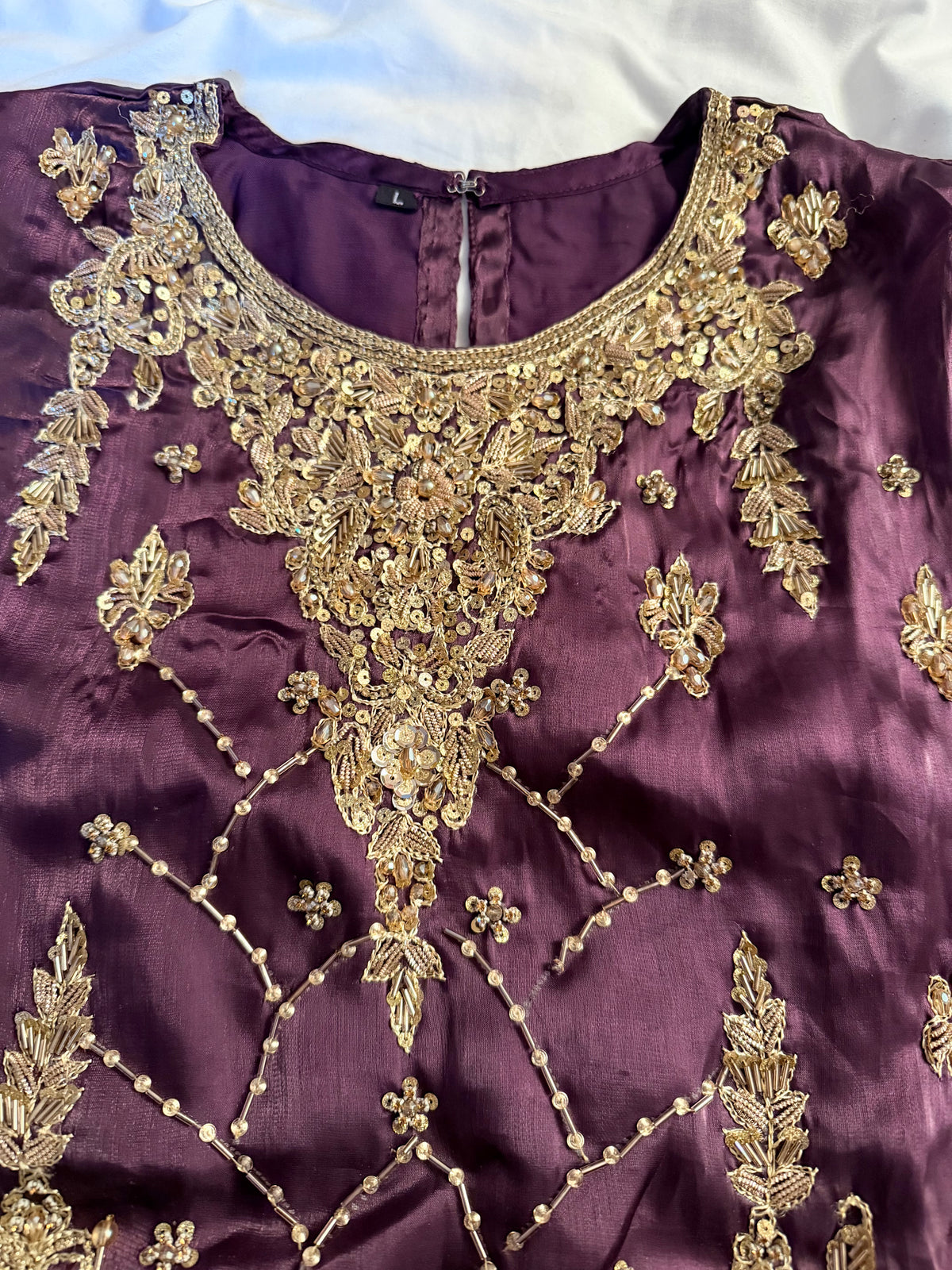 Deep Purple Silk 3-Piece Fancy Dress with wide Leg Plazzo