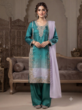 3PC Sea Green Ombre Silk - Fancy Dress - Double Shaded