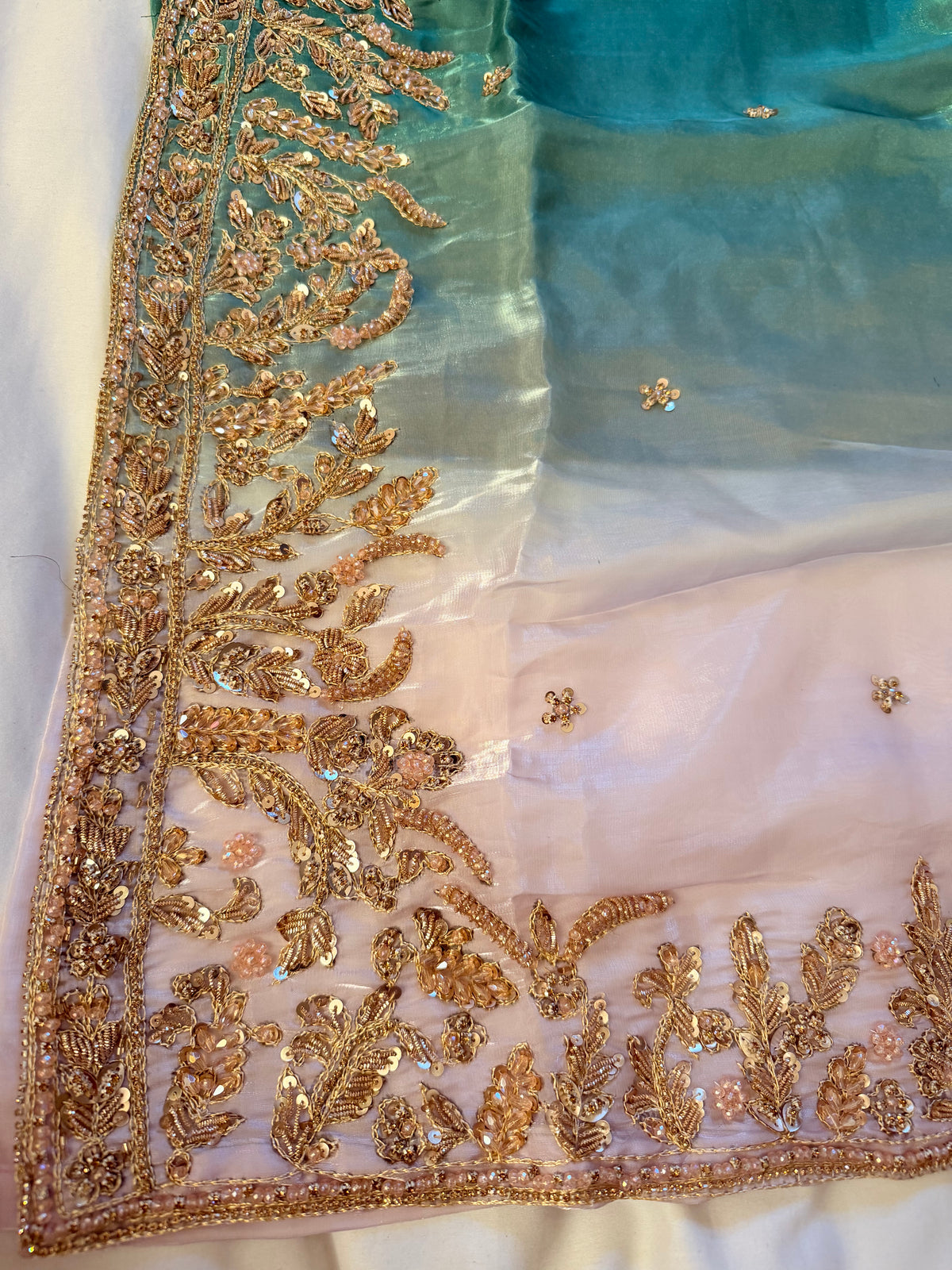 3PC Sea Green Ombre Silk - Fancy Dress - Double Shaded