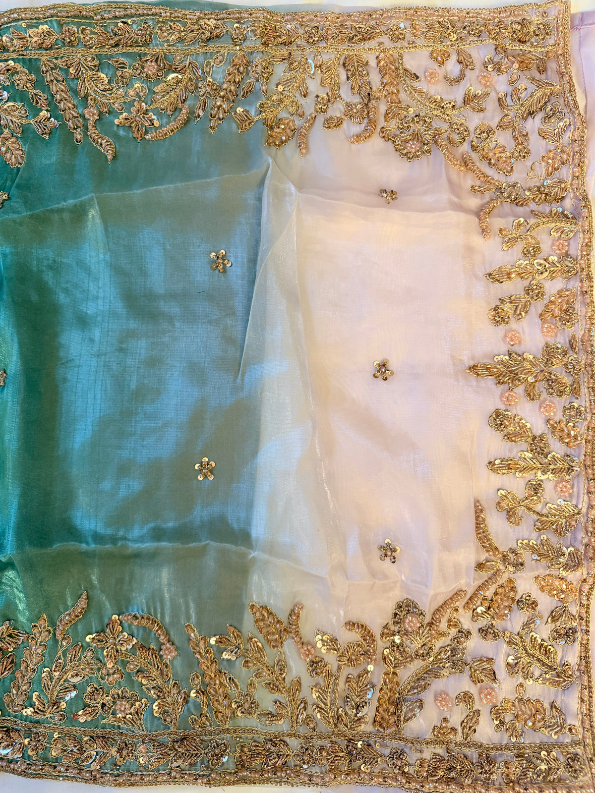 3PC Sea Green Ombre Silk - Fancy Dress - Double Shaded