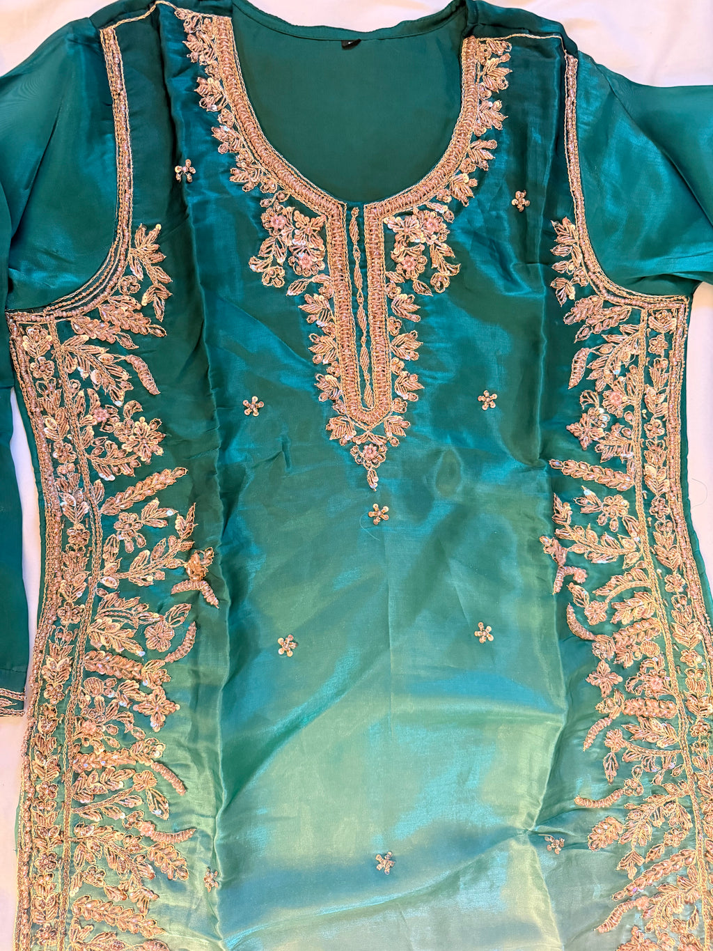 3PC Sea Green Ombre Silk - Fancy Dress - Double Shaded