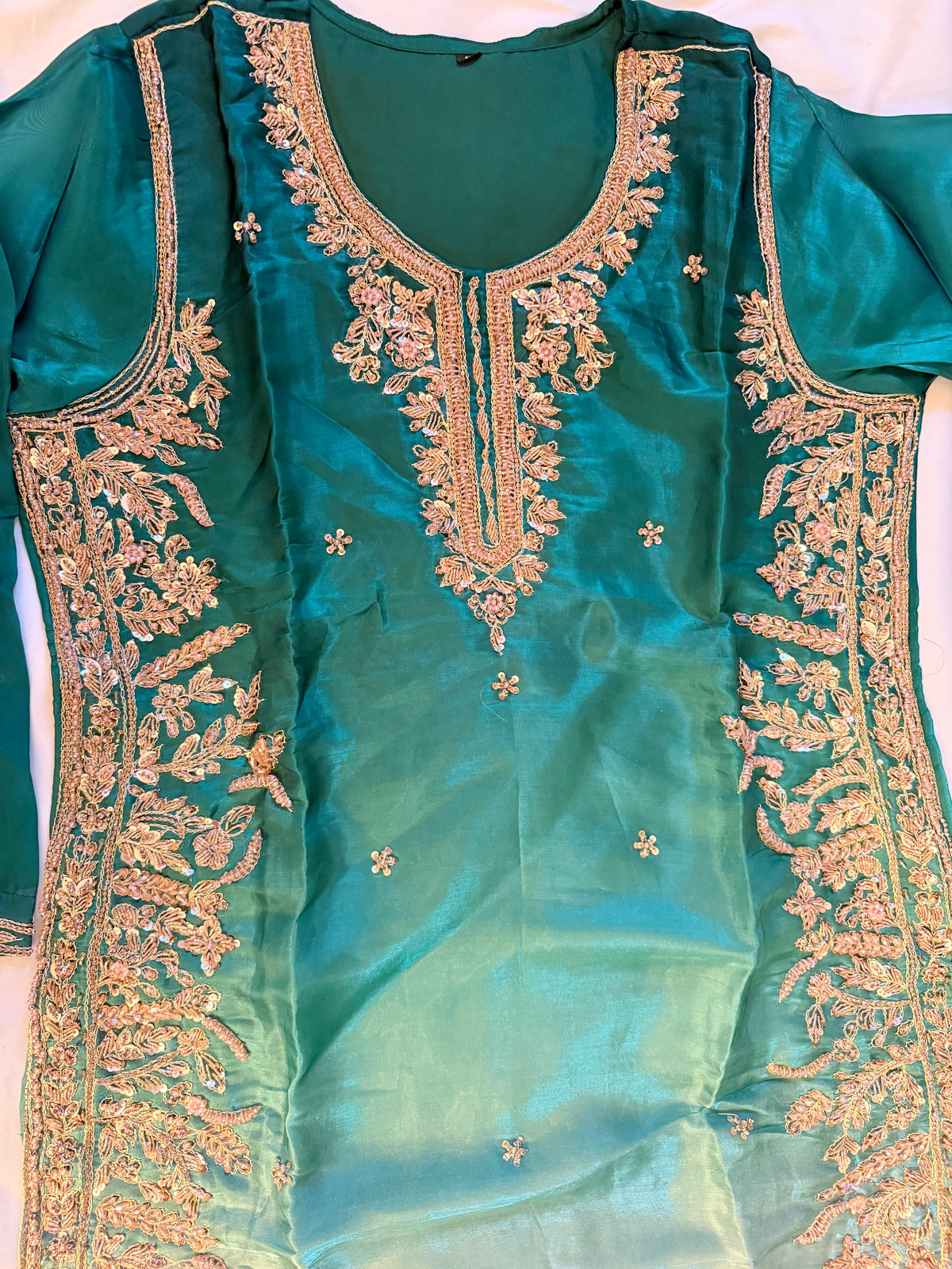 3PC Sea Green Ombre Silk - Fancy Dress - Double Shaded