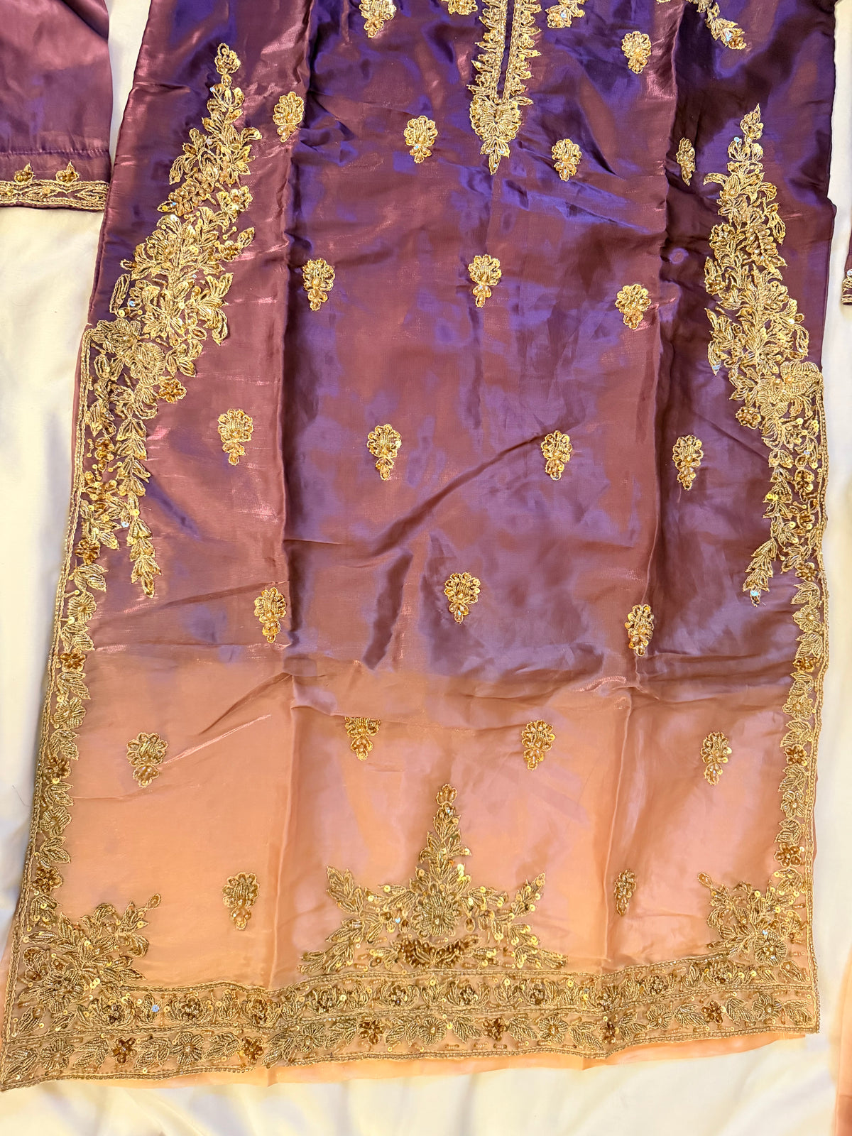 Purple & Peach Double-Shaded Silk Fancy Dress