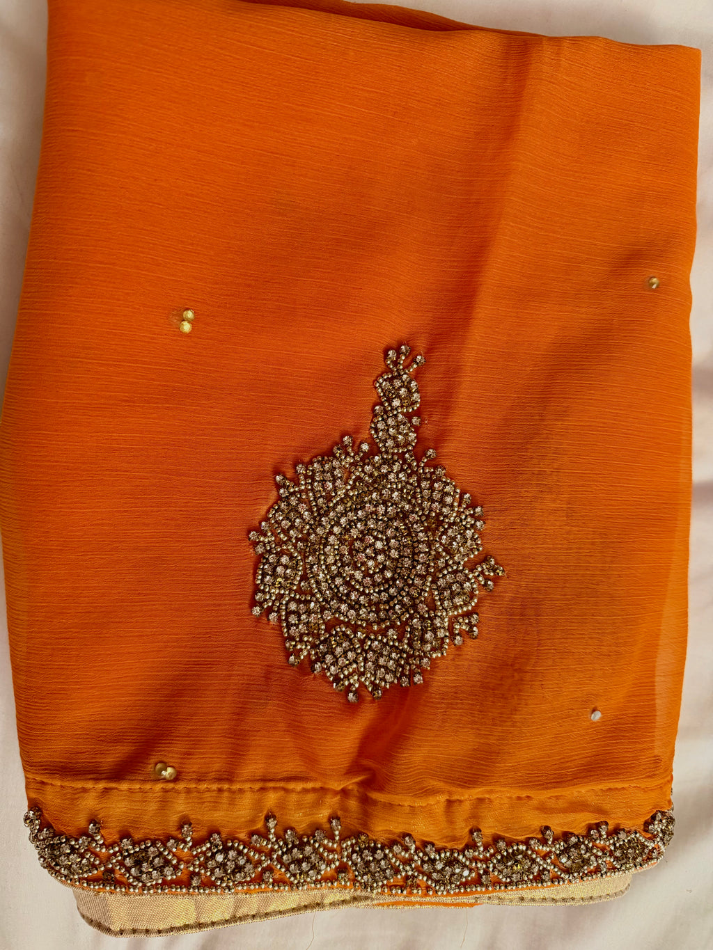 Sunset Orange Embellished Raw Silk Kurta with Wide-Leg Trousers & Dupatta