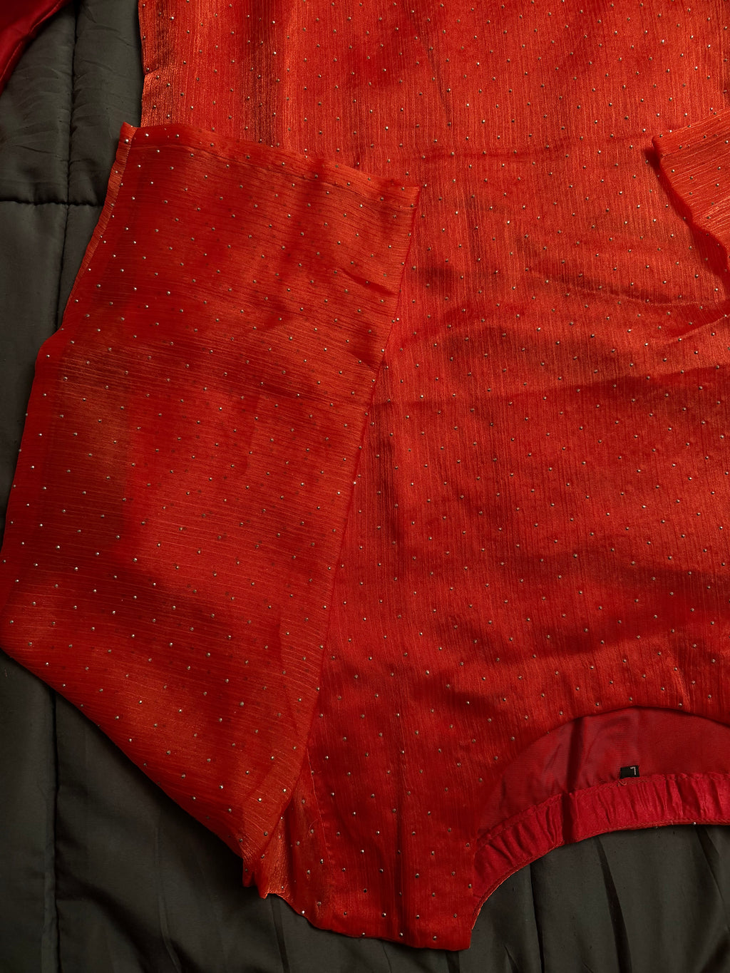 Crimson Red Micro-Sequin Chiffon 3-Piece Kurta Set