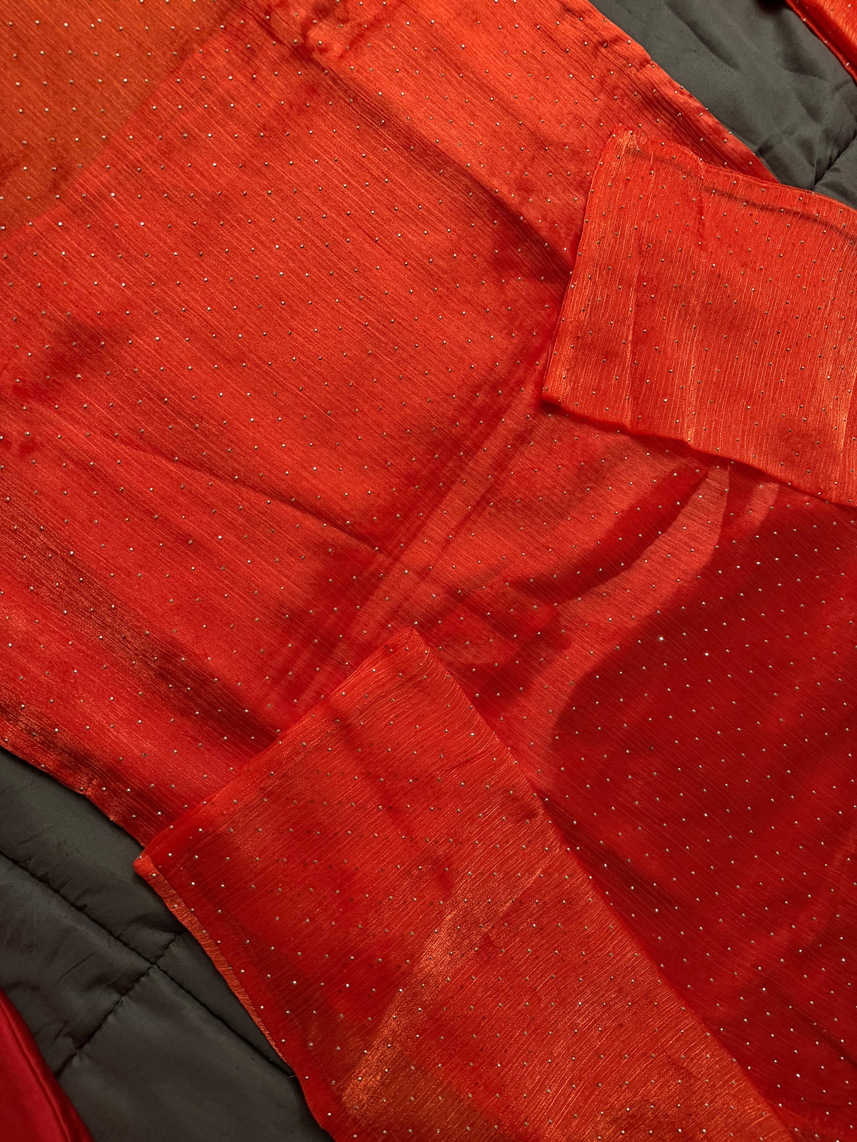 Crimson Red Micro-Sequin Chiffon 3-Piece Kurta Set