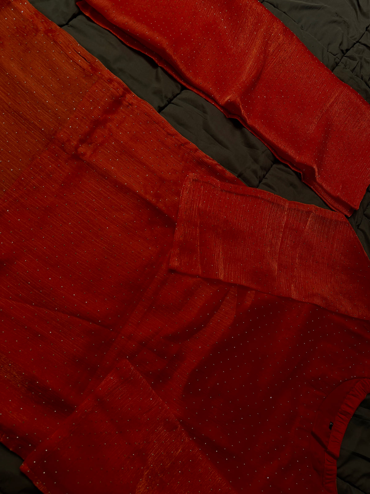 Crimson Red Micro-Sequin Chiffon 3-Piece Kurta Set