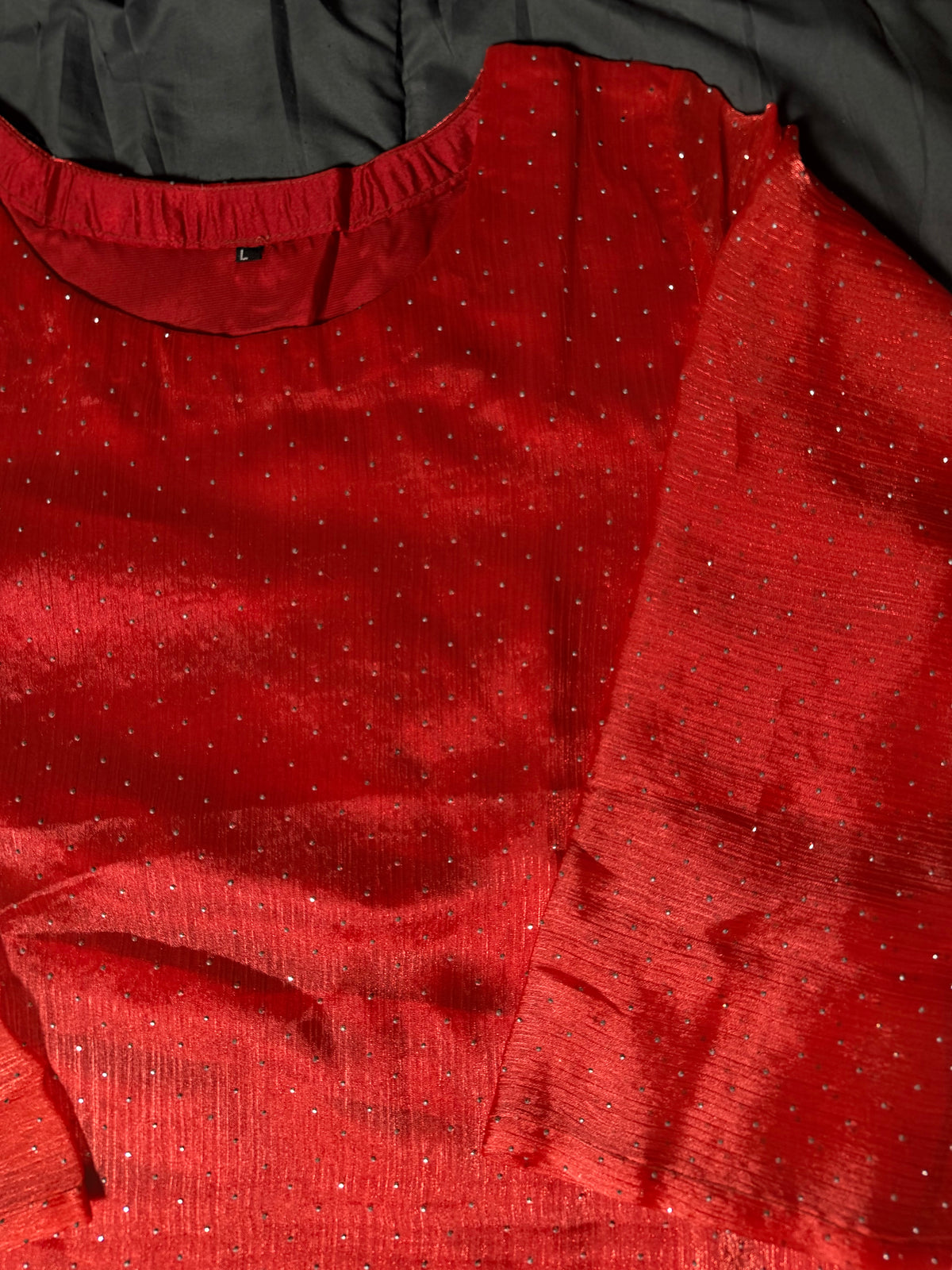 Crimson Red Micro-Sequin Chiffon 3-Piece Kurta Set