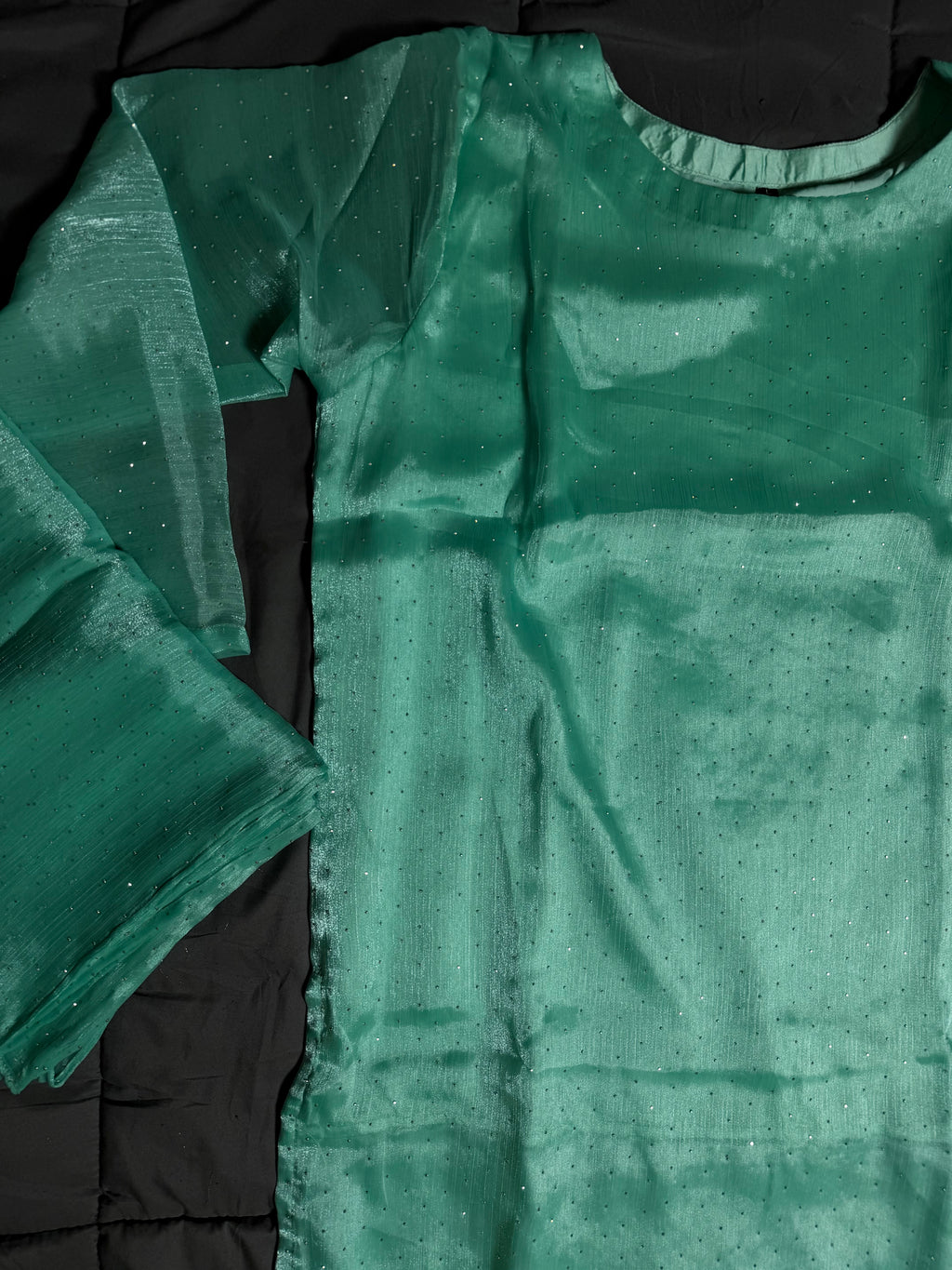 Mint Green Micro-Sequin Chiffon 3-Piece Kurta Set