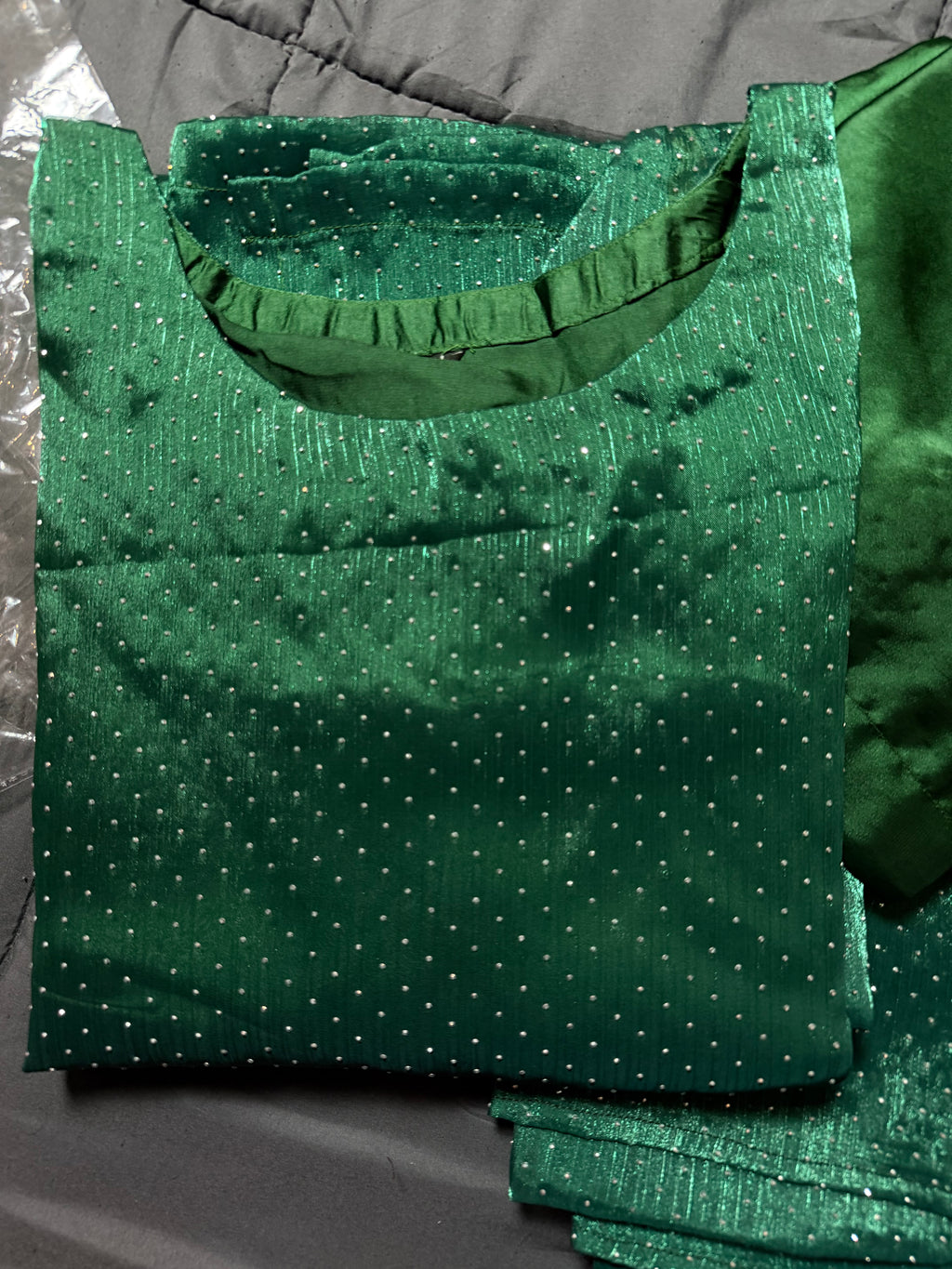 Emerald Green Micro-Sequin Pure Silk 3-Piece Kurta Se