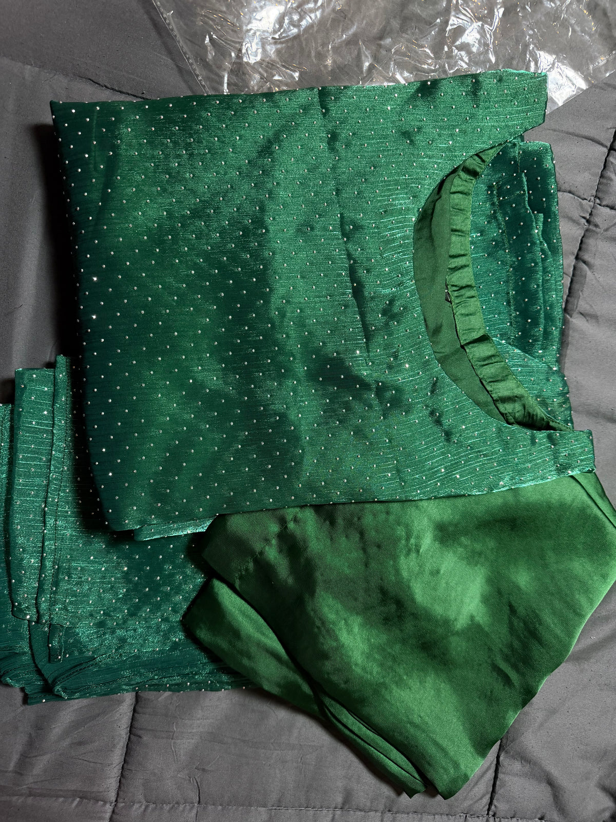 Emerald Green Micro-Sequin Pure Silk 3-Piece Kurta Se