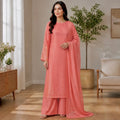 Coral Pink Micro-Sequin Pure Silk 3-Piece Kurta Set
