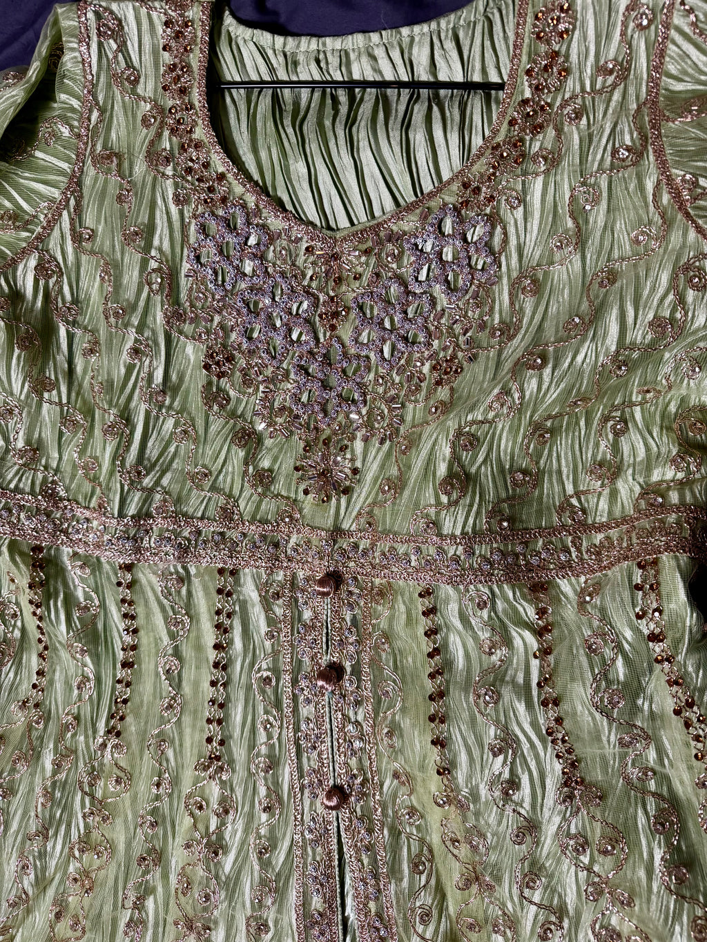 Pistachio Green Heavy Work Short Frock with Sharara & Dupatta