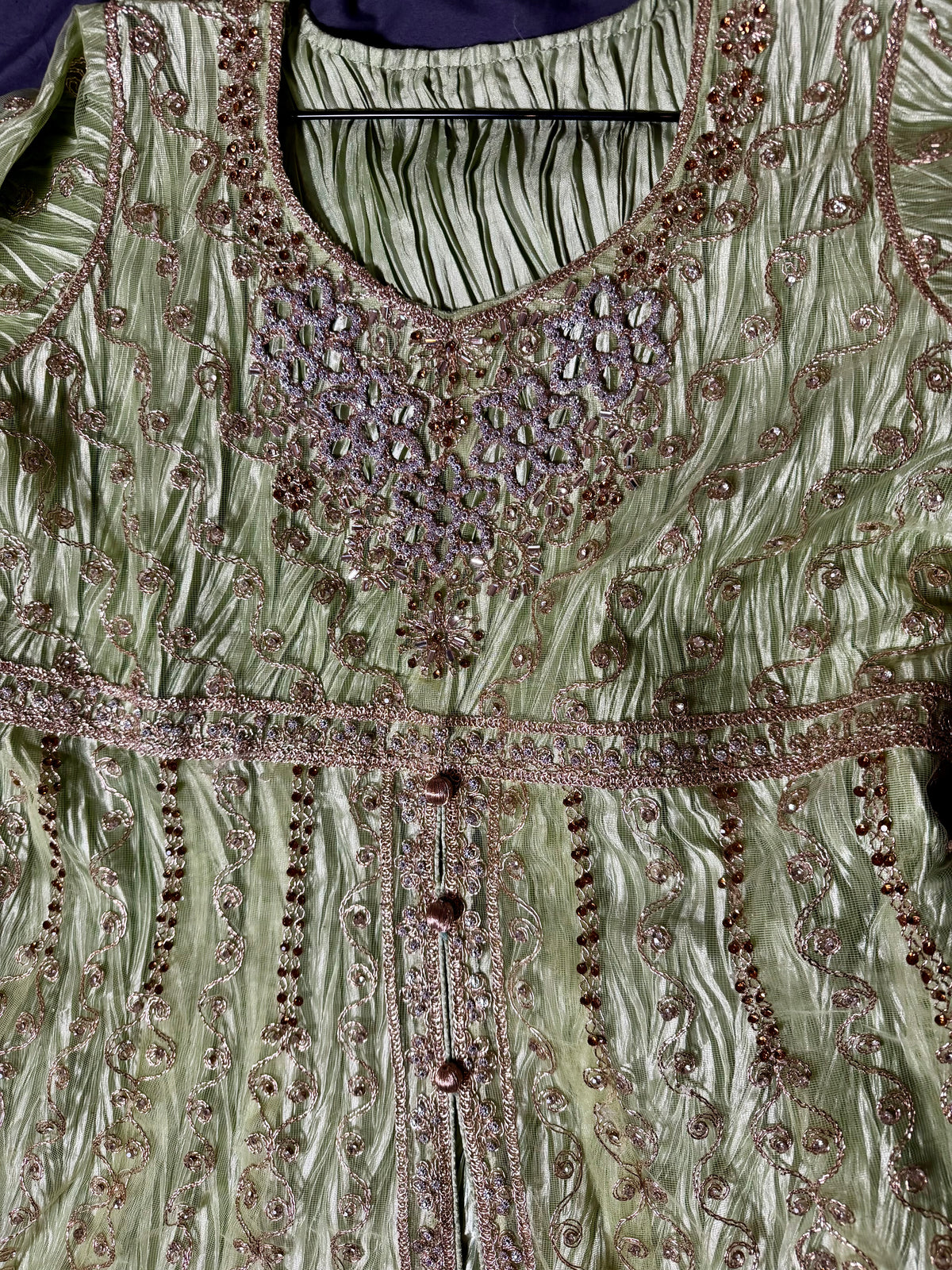 Pistachio Green Heavy Work Short Frock with Sharara & Dupatta